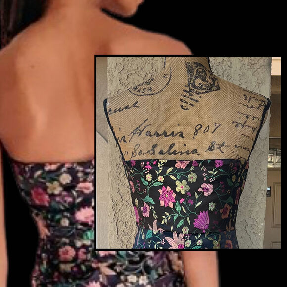 Lulus Make a Move Black Satin Floral Jacquard Strapless Midi Dress Size L - Picture 5 of 13